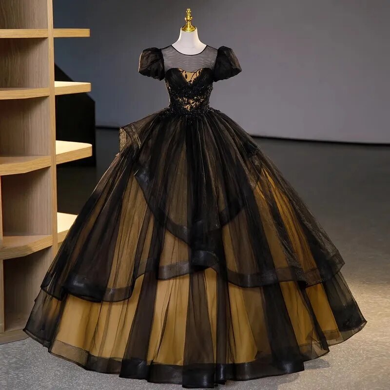 Gothic African Prom Dress Short Sleeve Evening Dresses Quinceanera Gowns |  eBay
