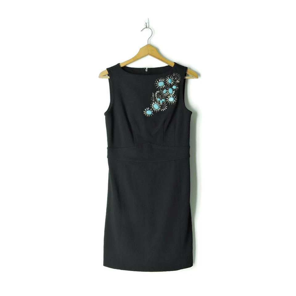 Tory Burch dress XS black turquoise blue embellished logo zip elegant classy  - Image 3 of 4