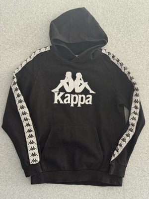 Kappa Black Hoodie Sweatshirt Pullover Big Logo White Trim Men s Size Large