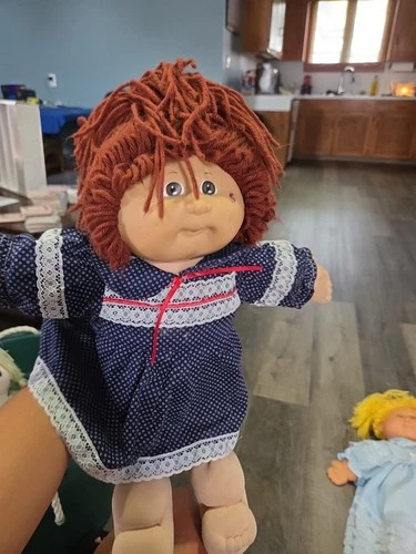 Vintage Cabbage Patch Kids Doll, Auburn Hair, Brown Eyes, Outfit dress blue