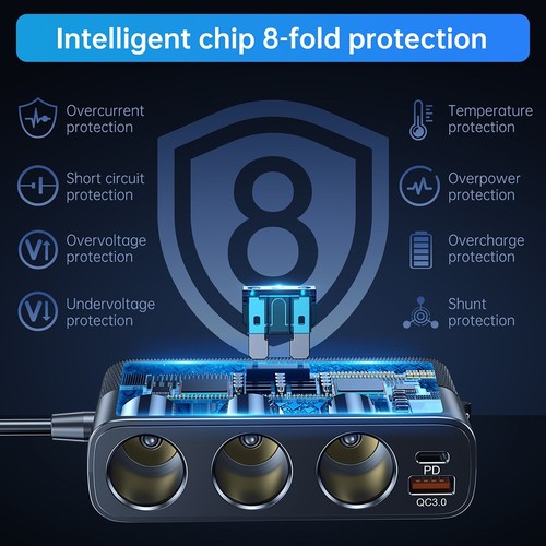 Électronique Chargeur Rapide Chargeur Voiture Adaptateur 128W Interrupteur LED - Photo 5 sur 7