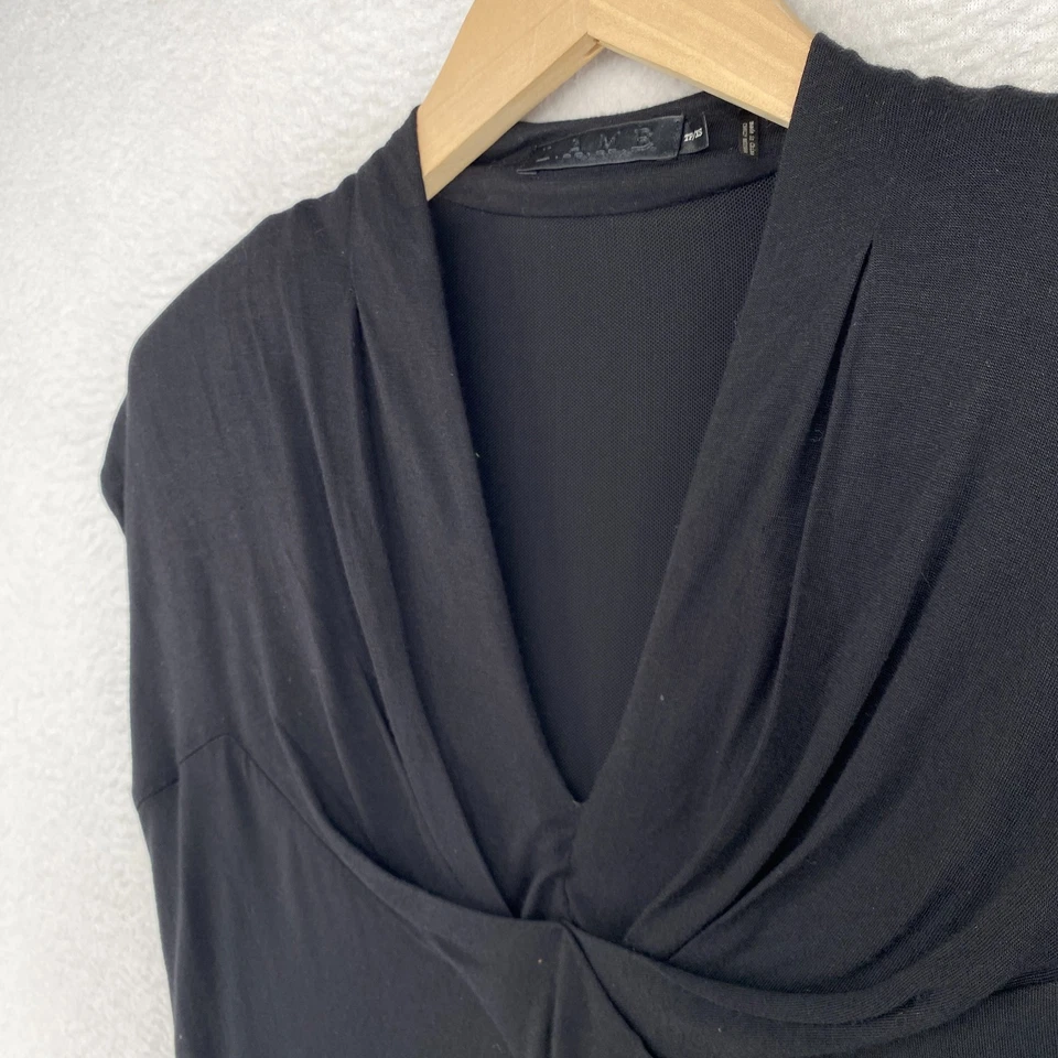 L.A.M.B. Vestido XS corpete drapeado reunido jersey gola V forrado preto - Imagem 4 de 4