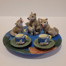 New Without Box- Vintage Miniature Tea Set Wolves 10 Piece Set 5 "