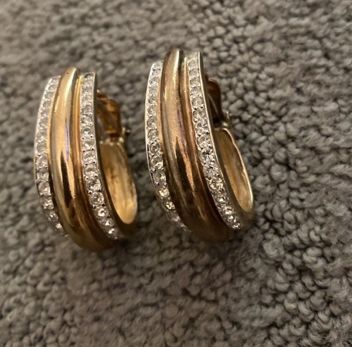 Orecchini Vintage Panetta Clip On Tono Oro Con Strass Rari Spedizione Gratuita! - Foto 3 di 21