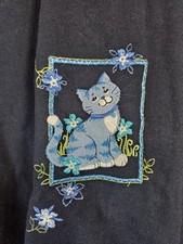 Vintage Womens Navy Blue Cat Sweatshirt Grandma Large