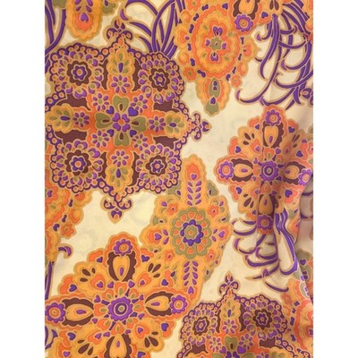 Vintage Psychedelic Paisley Fabric Retro Bohemian Purple Orange Groovy 70s