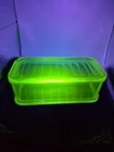 Vintage Rare Anchor Hocking Green Uranium Vaseline Refrigerator Dish W Lid