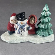 Vtg Byron Molds 1979 Winter Figurine Boy Girl Tree Snowman