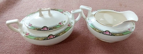 Vintage Homer Laughlin China Sugar Bowl With Lid & Creamer Rose Pattern Neville