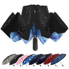 Blue Diamond Inverted Windproof Auto Open Reverse Fold Compact Rain Umbrella