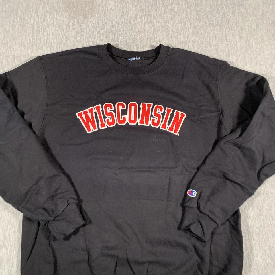 Suéter Wisconsin Badgers Para Hombres Negro NCAA Fútbol Pullover Cuello Redondo Campeón Foto 2 de 4