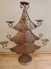 21” Gold Brass Metal Holiday Christmas Tree 5 Candle Holder Decor Display RARE!