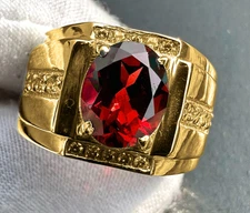 Red Ruby Gemstone 14k solid yellow Gold Handmade Men's Ring Men's Jewelry
