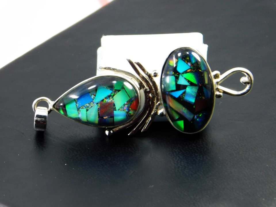 Ciondolo in argento 925 opale nero etiope naturale 46,50 ct certificato... - Immagine 2 di 4