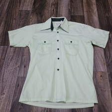 Vintage 70s Royal Knight Shirt Mens Size 15 1/2 Green Button Down Made in USA