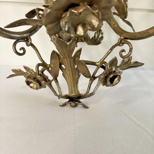 Pair Vintage Italian Tole Gilt Wall Sconces Floral Candle Holders One Damaged - Picture 14 of 18