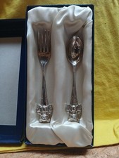 Vintage Teddy Bear Baby Spoon  Fork Silver Plated Dinnerwear Kitchen Utensil