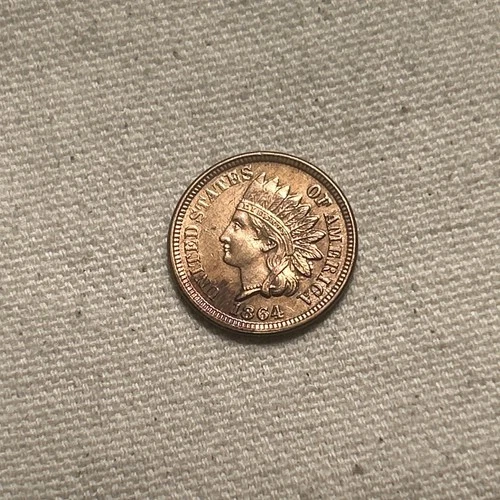 1864 Bronze Indian Head Penny Small Cent AU-Uncirculated Details Old US Coin ZM