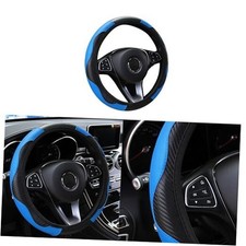 Car Steering Wheel Cover, 15 inch Carbon Fiber Microfiber PU Leather Blue