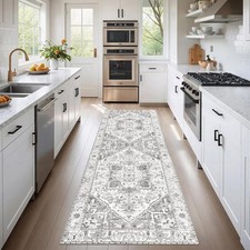 2x6 Washable Runner Rug Hallway Non Slip 6' x 2' Runner , Neutral Boho02