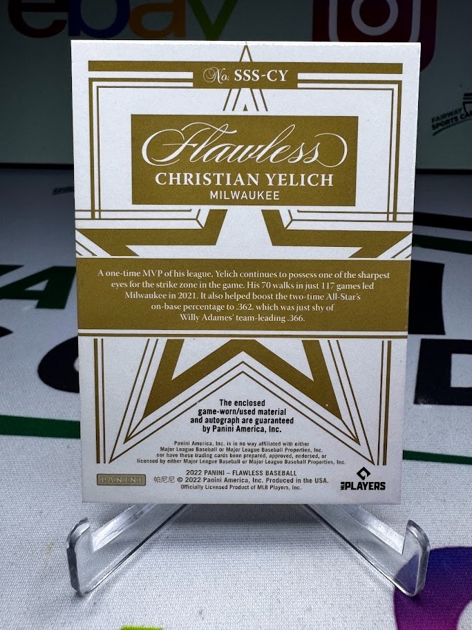 2022 Flawless Christian Yelich Game Used Patch AUTO /23 - Milwaukee Brewers view 2