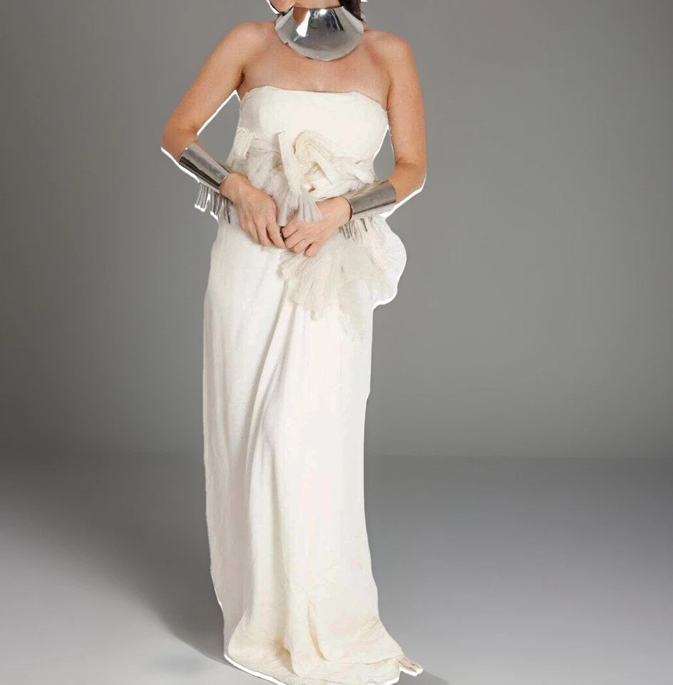 J. MENDEL кремовый без бретелек тюль талии платье размер 6 - Изображение 3 из 4