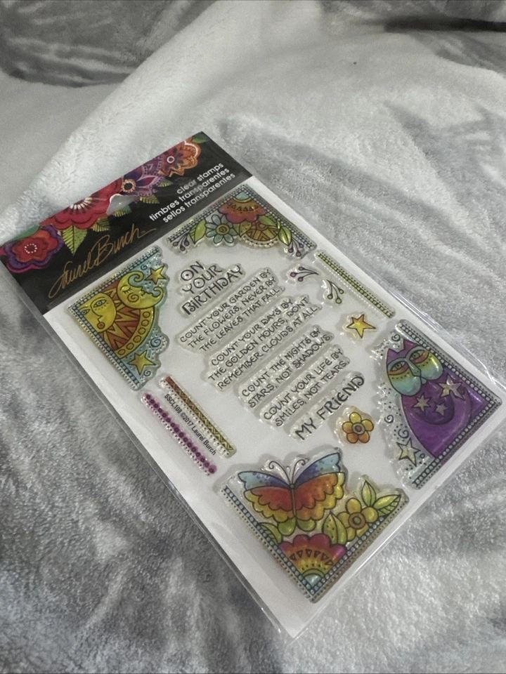 Stampendous SSCL108 Laurel Burch Cumpleaños Esquinas Juego de Sellos Transparentes Nuevo Foto 3 de 3