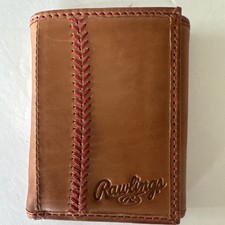 Rawlings Baseball Stitch Genuine Leather Trifold Wallet TAN