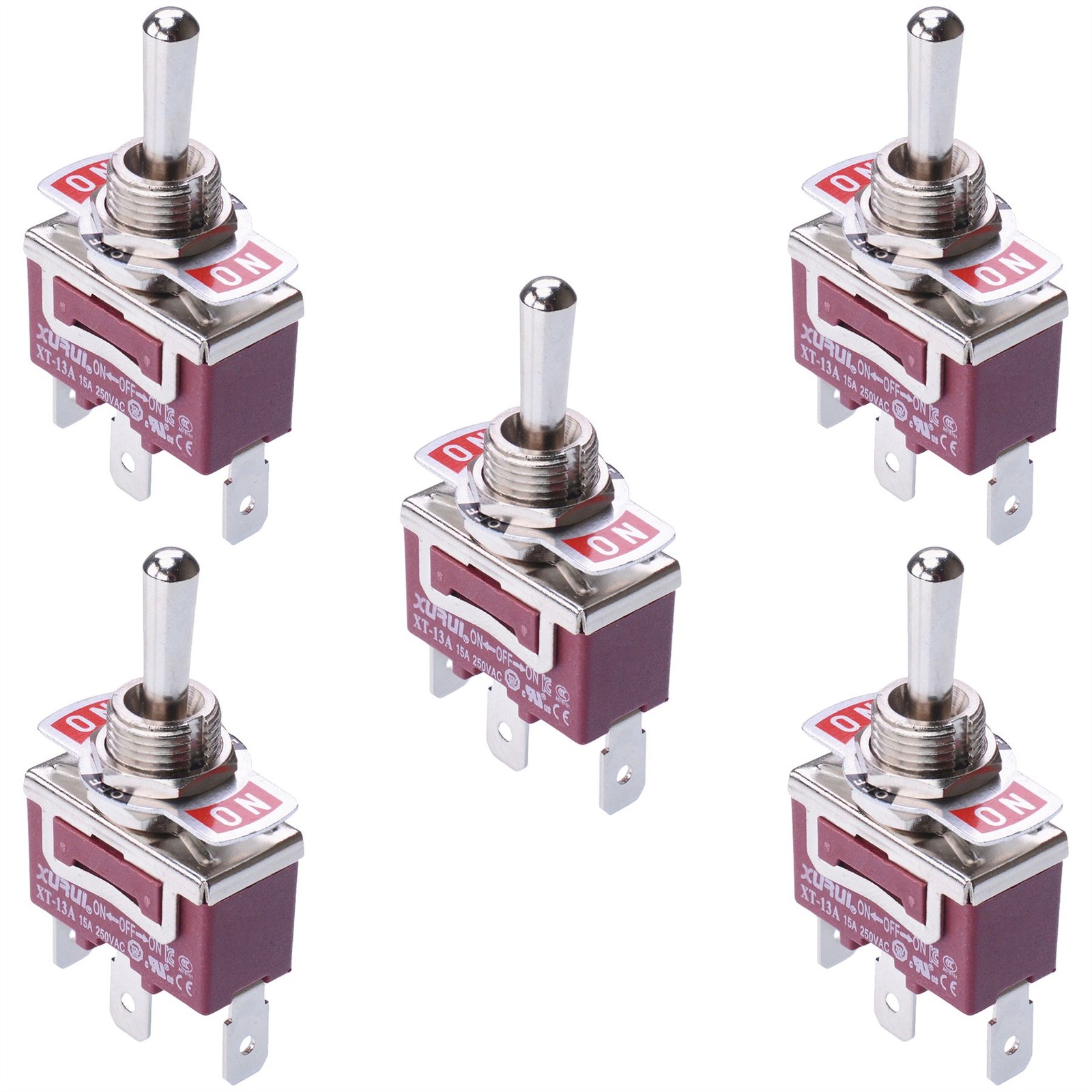 5 x On-Off-On SPDT Toggle Switch 250V AC 15A