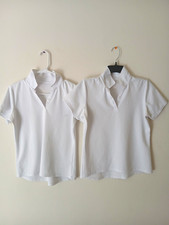 WonderNation White Solid Knit Girls School Blouse Lot of 2 Size 10 Short Sleeve