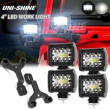 4x Chrome 240W 4" LED Work Light Pods +Mount Brackets for Jeep Wrangler JL 18-23