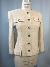 Vintage Jacket Women s SIZE LARGE RUTH CHAGNON tan knit DELRAY BEACH 70s 80s