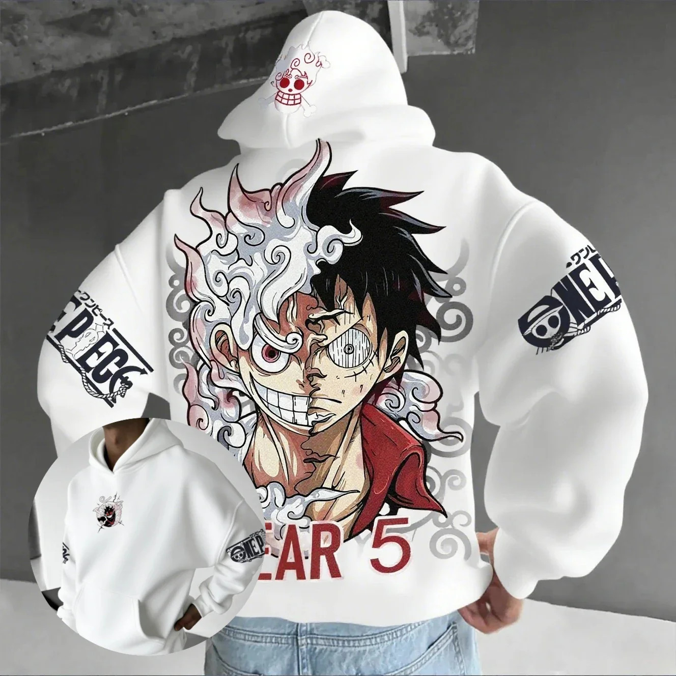 Sudadera con capucha One Piece Luffy Gear 5 Nika - Cosplay Streetwear