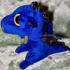TY Dragon Plush Saffire Beanie Baby Blue 9" Sparkle Eye Stuffed Animal