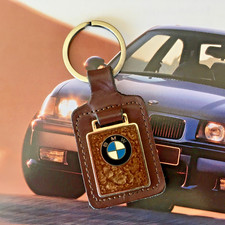 Vintage 1980s Leather & Enamel Kennedy Fine Leather BMW KEYCHAIN KEYRING KEY FOB
