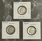 3 1954 ROOSEVELT DIMES, CIRCULATED, UNGRADED