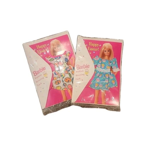 Vintage Easter Barbie Cards 2 Easter Egg Bunny Fashion Greeting Cards New! 1995