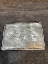H by HALSTON Silver Textured Leather Zip Pouch