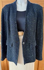 Classic St. John Knits 16 Black Lightweight Stretch Boucle Jacket Color Yarn 26"