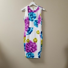 NWT Calvin Klein White Multicolor Watercolor Sleeveless Sheath Dress SZ 2