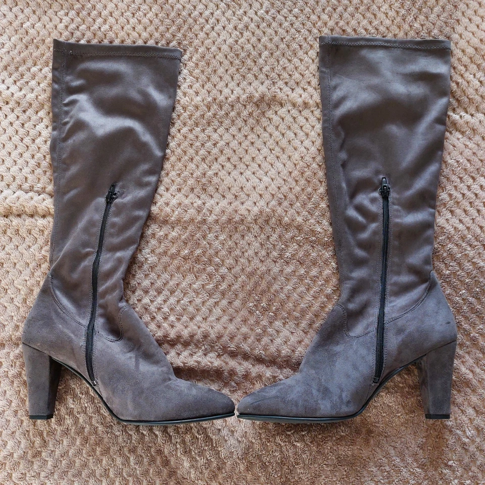 Stiefel kniehoch Stretch Grau Gr. 41  Faux-Velour-Wildleder 😃 Must Have - Bild 2 von 4