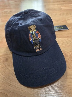 Polo Bear Hi Tech Hat Baseball Cap Leather Strap NWT VTG Retro Style Navy Blue
