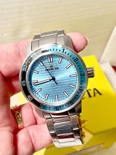 Invicta Men’s Silver Tone Stainless Steel Watch Blue Textured Dial 50m Water