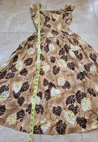 VTG 1950's Watumull's Leilani Hawaiian Monstera Brown Floral Tiki Sun Dress XS - Bild 11 von 23