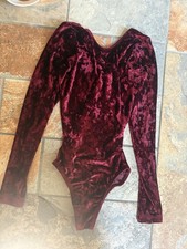 GK Gymnastics Dance LEOTARD Maroon Crushed Velvet Adult Small AS Longsleeve