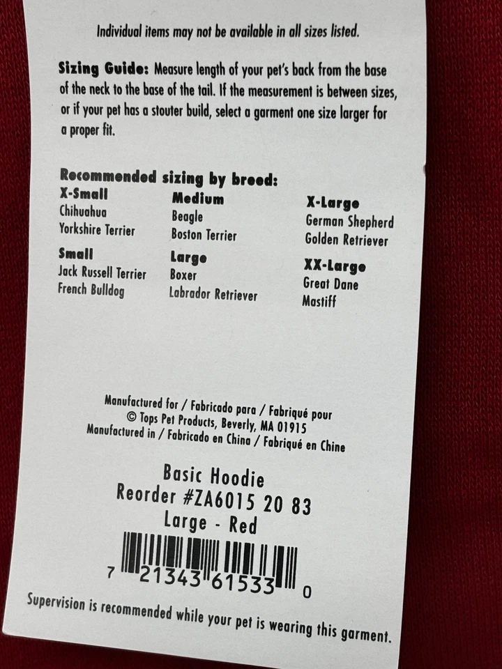 Dog Hoodie Red Casual Canine Large Breeds Pocket NWT - Image 4 of 4