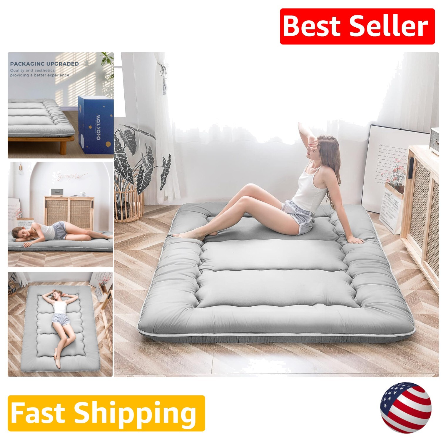 Thicken Twin Grey Daybed Futon Foldable Roll Up Mattress Pad