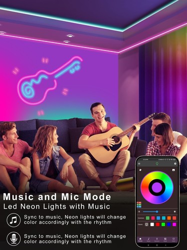100ft LED Neon Rope Lights with App and Remote Control, IP65 Waterproof Neon ... - Picture 7 of 7