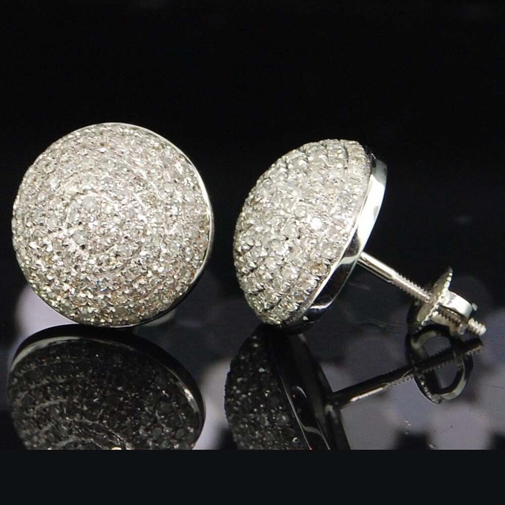 1.20 Carat Round Moissanite 14K White Gold Plated Pave Stud Earrings