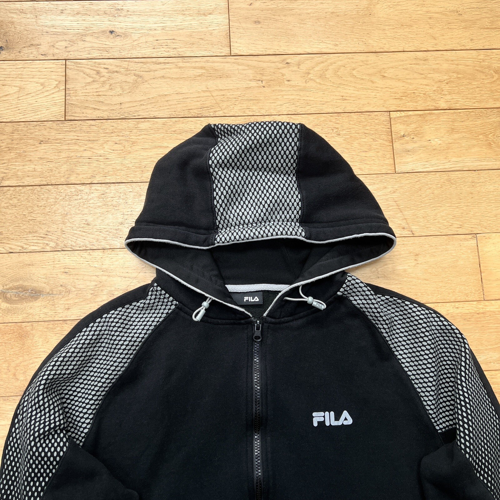 Felpa con cappuccio e zip Fila vintage uomo media nera grigia giacca felpa